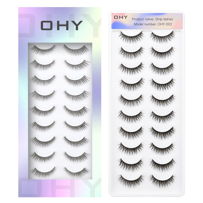 OHY 10 pairs Fluffy 25mm 3d 100% Faux strip Eyelashes 