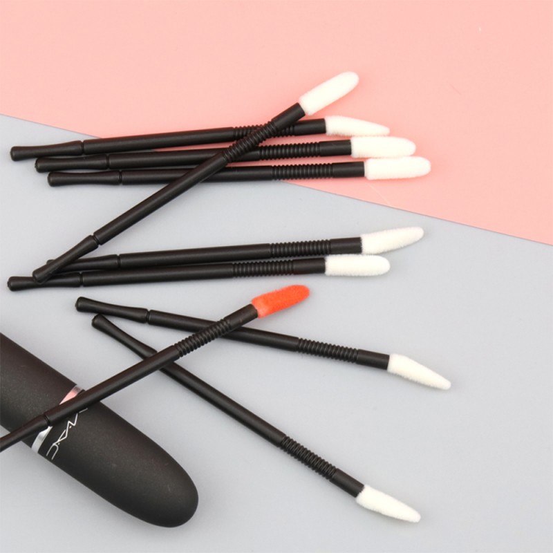  White and Black 100 Pcs Disposable Lip Brushes with lines 