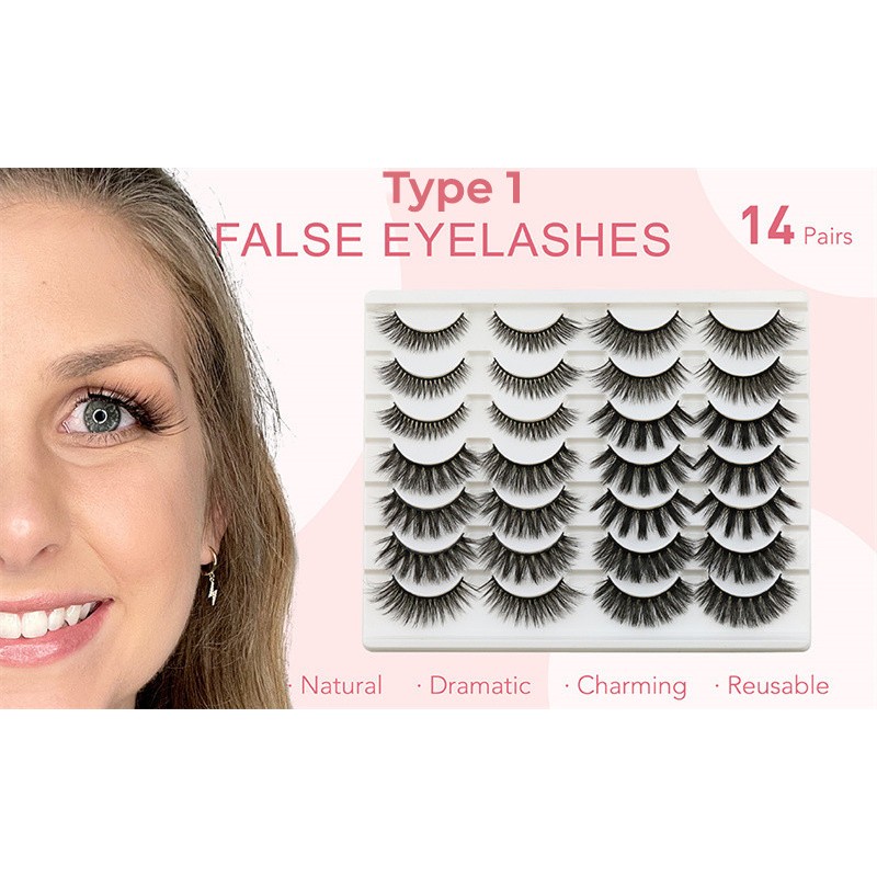14 Pairs Mix Nature look 3D Faux Mink Eyelashes